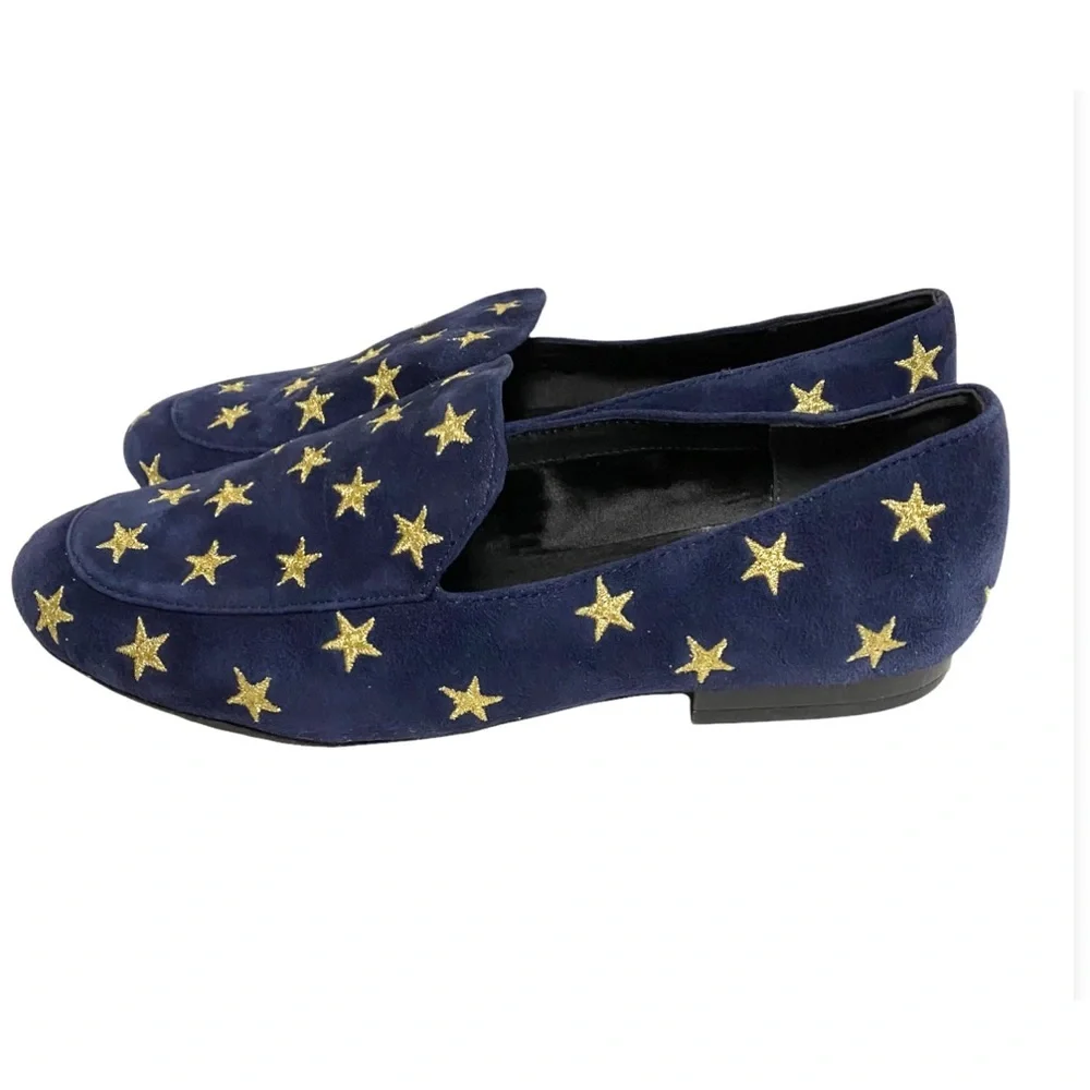 kenneth cole New York westley navy blue and gold star loafers size 7.5